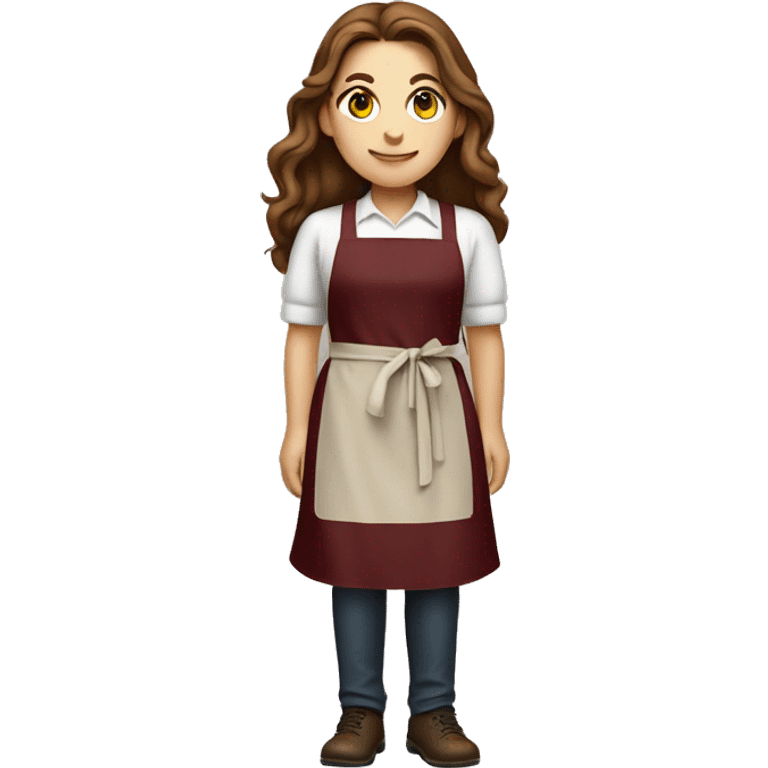 full length white girl with long brown hair wearing maroon apron emoji