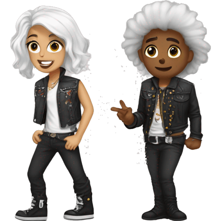 Holly and Luiz in rocker outfits emoji