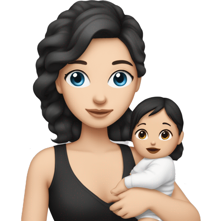 mom holding newborn baby girl with blue eyes white skin and black hair and white skin newborn girl bab white skin black hair emoji