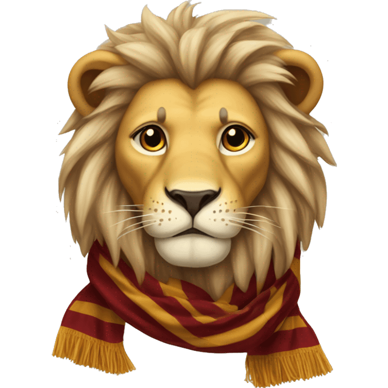 lion head with a long striped gryffindor hogwarts winter scarf emoji