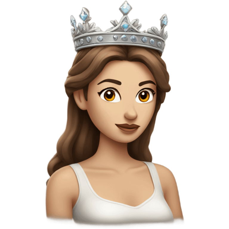 Beautiful girl with white skin, long brown hair and wearing a crown  and tattoos emoji