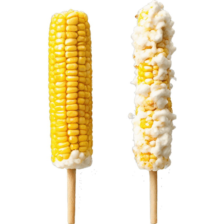 Mexican street corn (elote) on a stick. Sour cream, cheese, and chili powder for texture and color. emoji