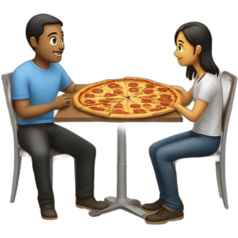 two pizza sitting at the table and speaking  emoji