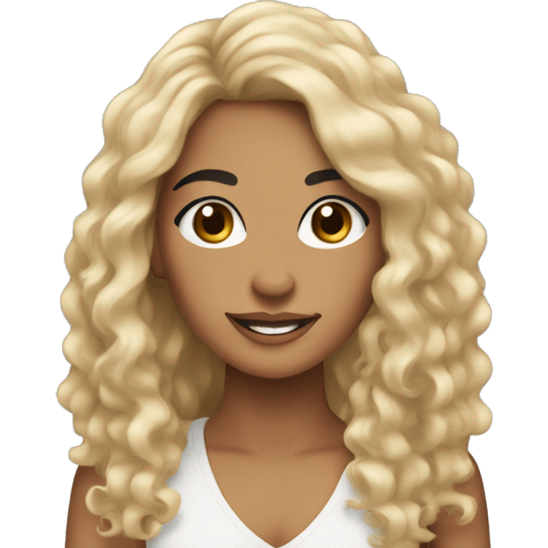 Head, Tan skin woman, thick long curly black hair , black eyes, soft smile emoji