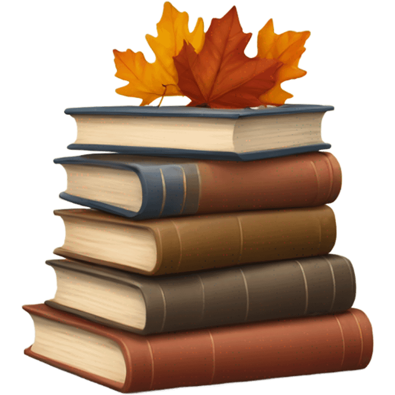  A stack of books with autumn leaves around. emoji