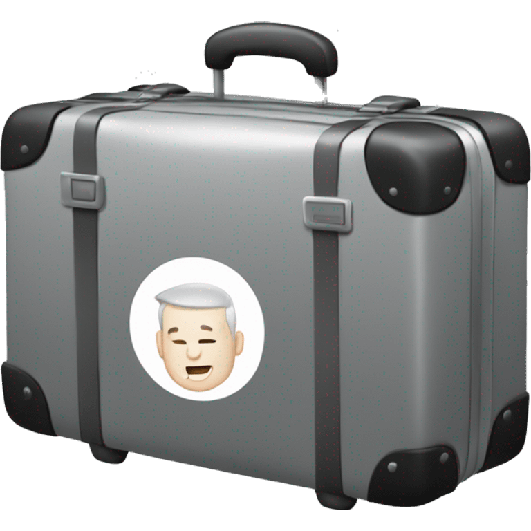 a white man with prominient smile, gray-black hair, in a suitcase emoji