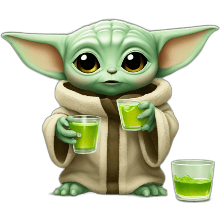 Baby Yoda drinking shots emoji