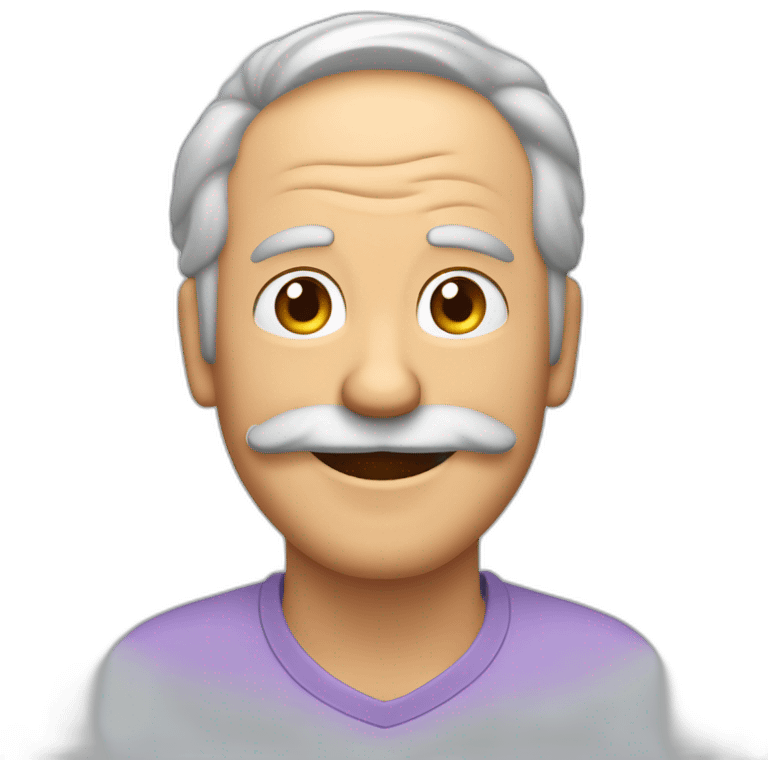 Hombre de 50 años de edad con cabello pelo largo y bigote sonriendo emoji