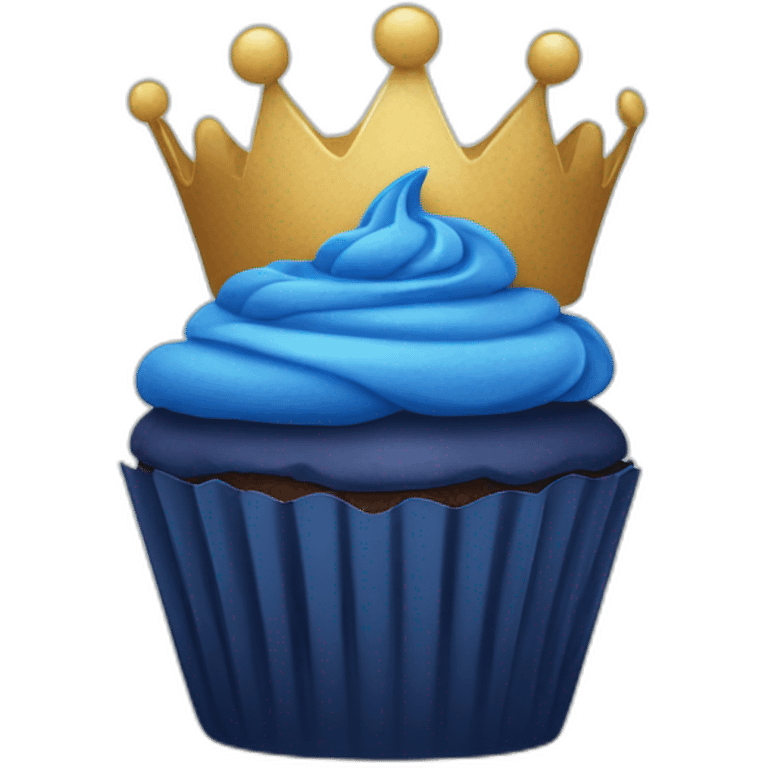 Happy dark blue cupcake wearing a crown emoji