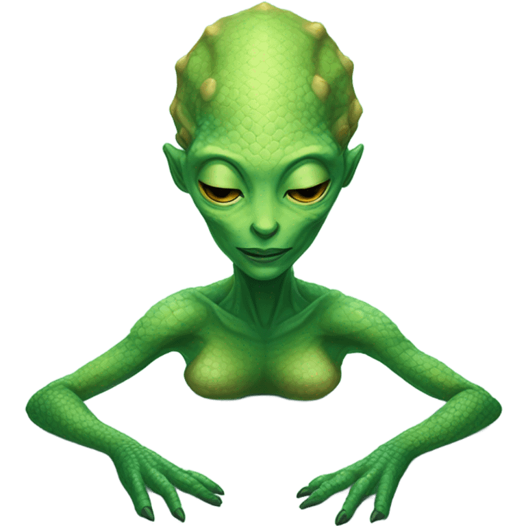 a Reptilian alien woman, full body, sleeping emoji