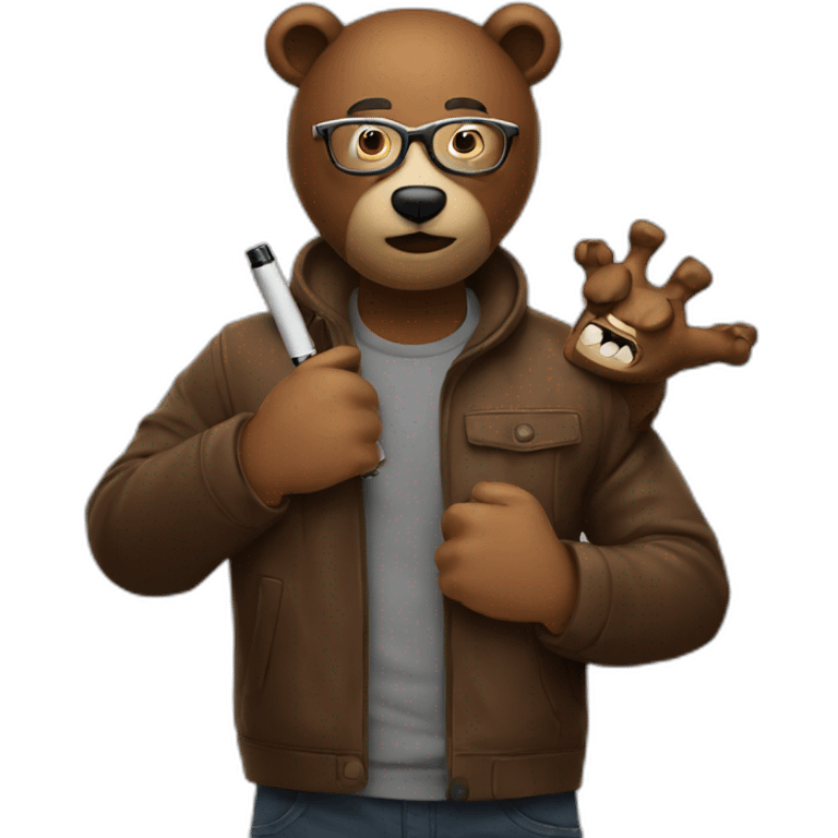 men with bear, multiple arms, with glasses and e-cigarette emoji