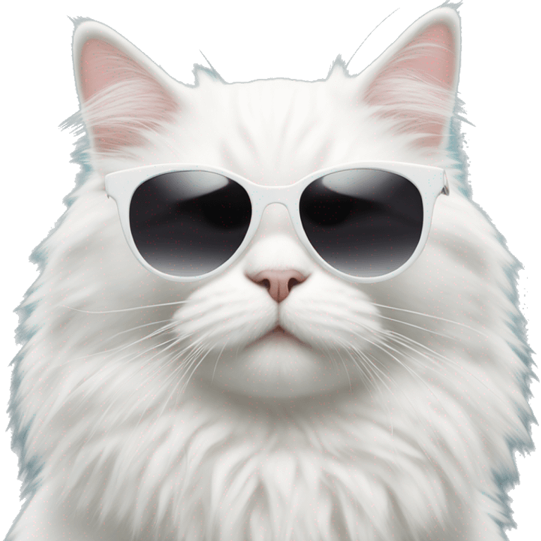 Fluffy white Cat with black sunglasses emoji