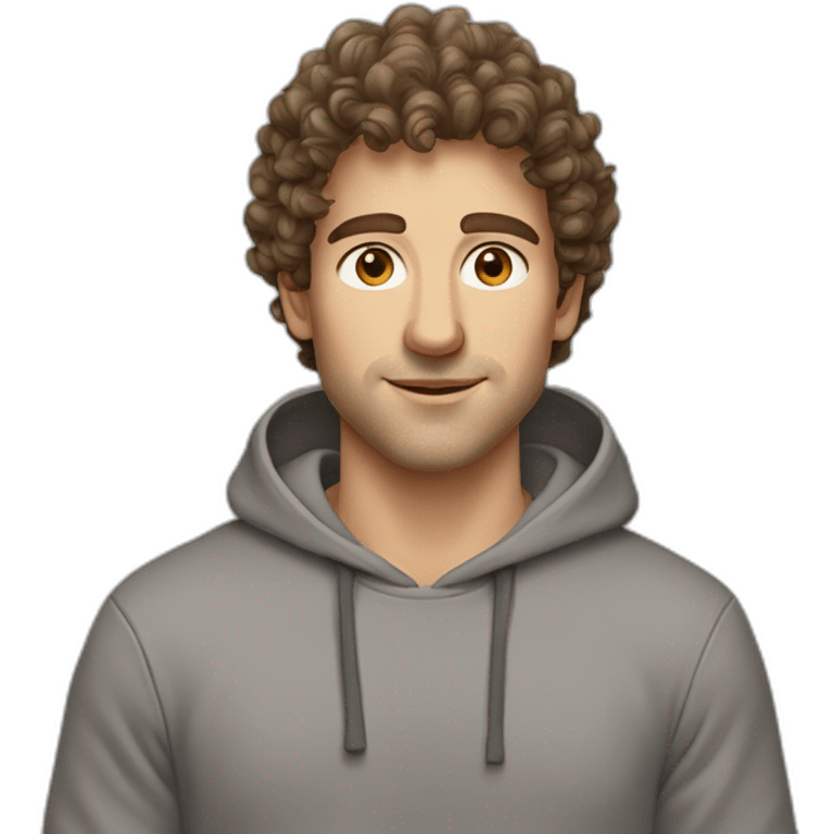 Caucasian man grey hoodie brown hair curly brown eyes emoji