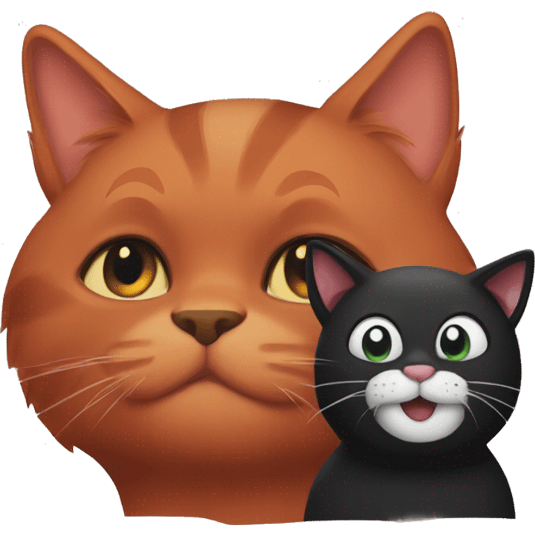 Red cat and black cat cuddeling  emoji