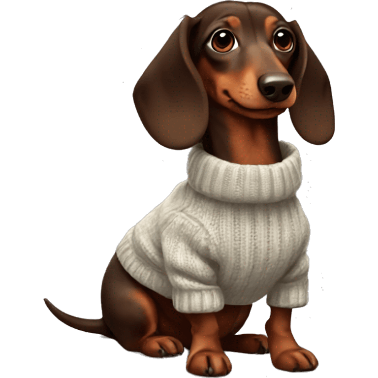 Dark Brown Long-haired dachshund in sweater  emoji