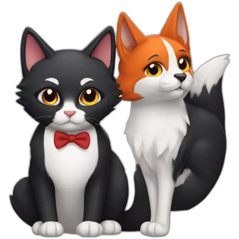 tuxedo cat and fox emoji