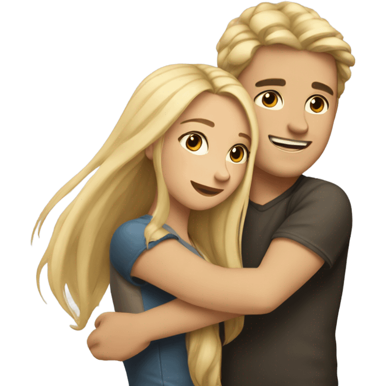 A girl with blonde long hair hugs a dark-haired guy emoji