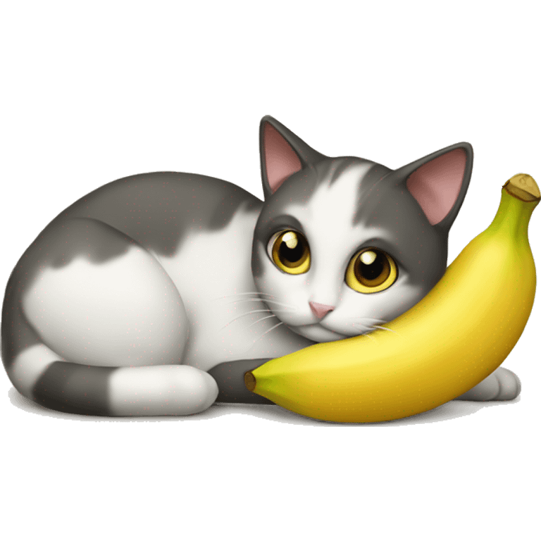 The cat is lying with a banana emoji