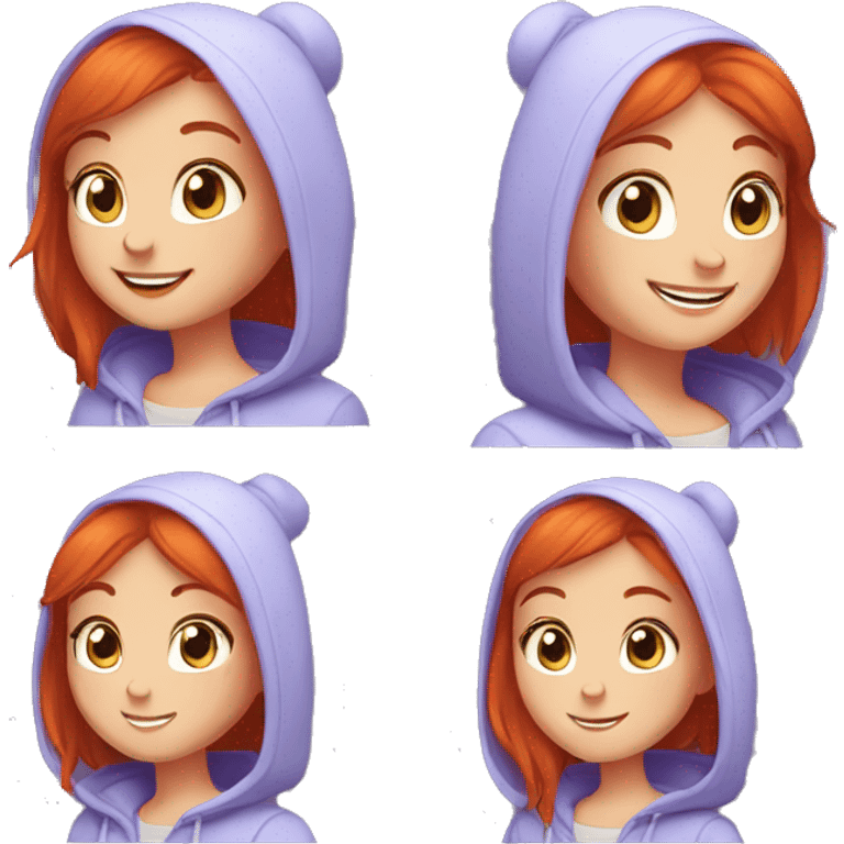 create an avatar of a redhead girl, short hair, smiling, blue eyes, with a lavender hoodie, giving a thumbs up emoji