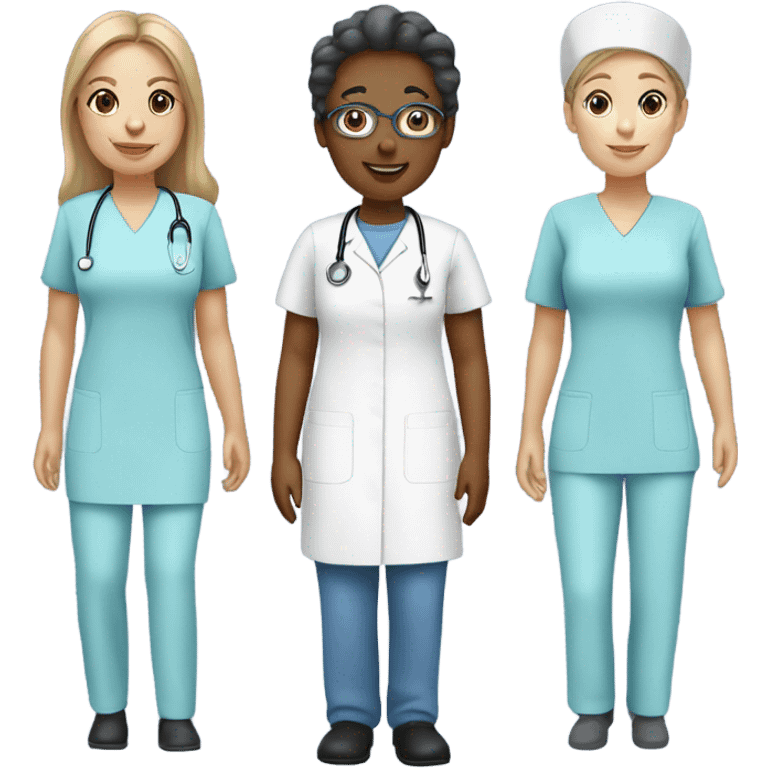 A group of five nurses all ages emoji