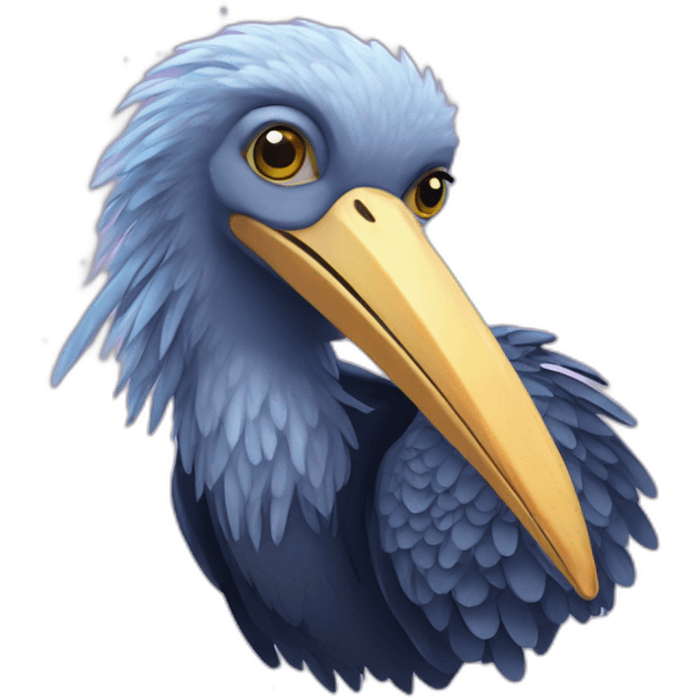 A shoebill with cosmic galaxy starlight colored feathers emoji