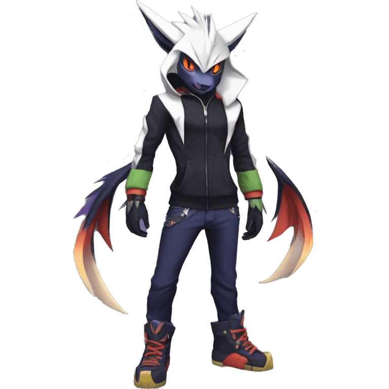 Cool Anthro Dark Absol-Noivern-Quilava-Litten-Pokémon with edgy stripes hoodie spiked collar punk Full Body emoji