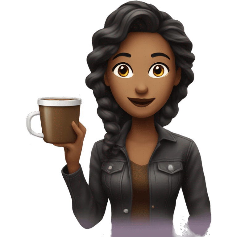 A pretty Woman drink coffe  emoji