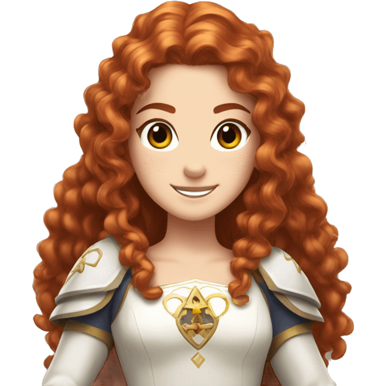 a white girl with long red curly hair and freckles, cosplaying Princess Zelda posing and smiling emoji