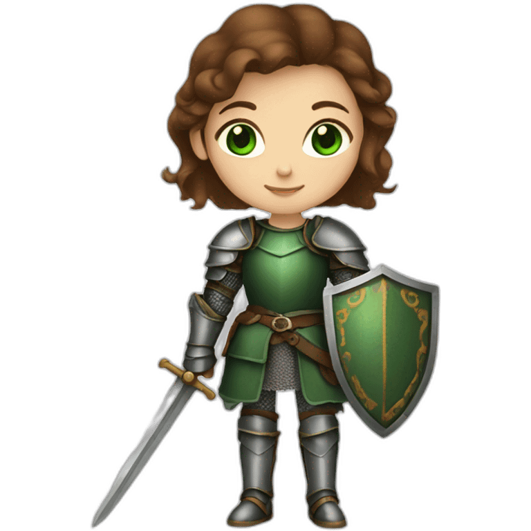 Medieval girl knight with brown hair and dark green eyes emoji