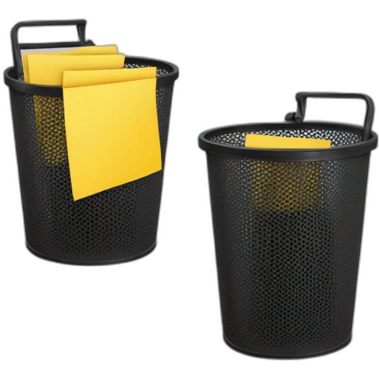 black mesh metal dustbin filled with yellow papers emoji