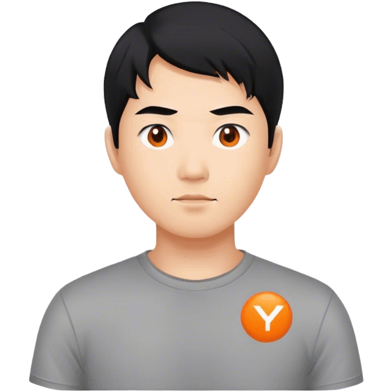 Thumbs up, but with black hair representing an asian man. Grey shirt, with a very small logo that is shaped in solid Orange, and a simple white capitalized "Y" inside of it. emoji