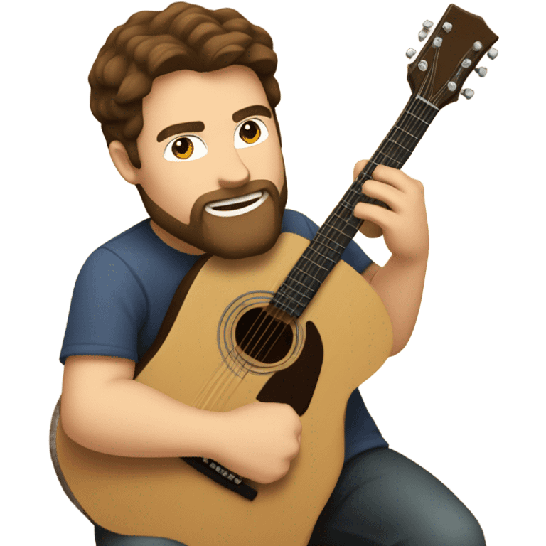 Caucasian man with brown hair and goatee playing acoustic guitar emoji