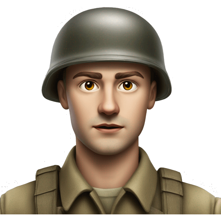 guy 28 years old german soldier in helmet 1940 photorealistic serious emoji