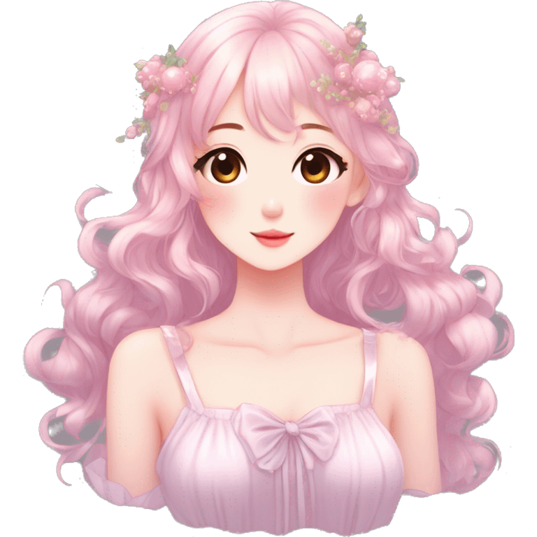 Gorgeous anime style lady with blushing face cottagecore fairycore  Kawaii anime colorful pearly romantic simplistic aesthetic trending stylea emoji