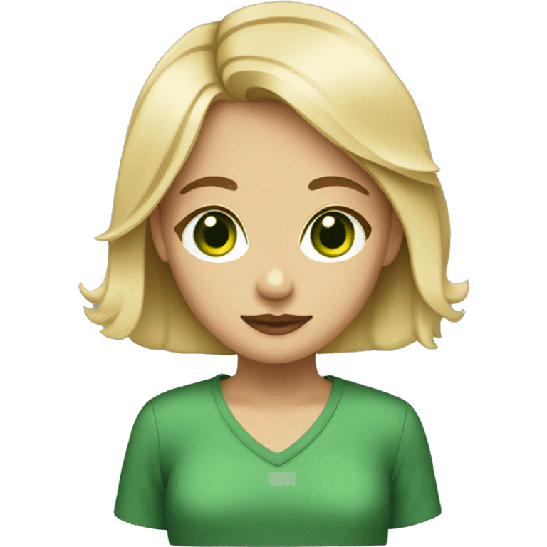 Blonde girl with medium hair lenght with green eyes  with a dashhund  emoji