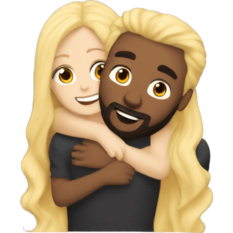 Brunette girl with wavy Long hair hugging blond boy whit a beard lovingly couple emoji