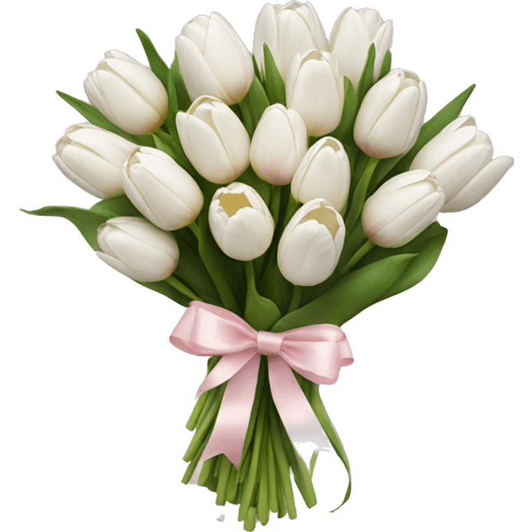 White tulips bouquet with light pink bow  emoji