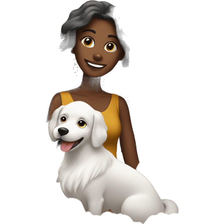 Long haired Black woman with a white dog wishing a happy Thanksgiving  emoji