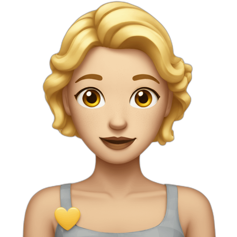 a blonde with squares and freckles, showing a heart with her hands emoji