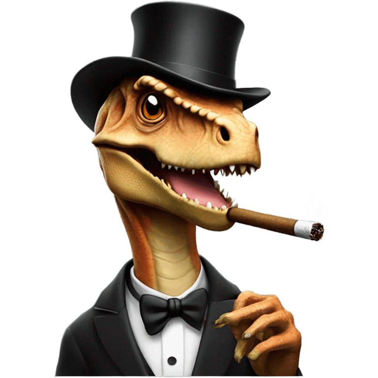 Dinosaur Smoking Cigar with top hat emoji