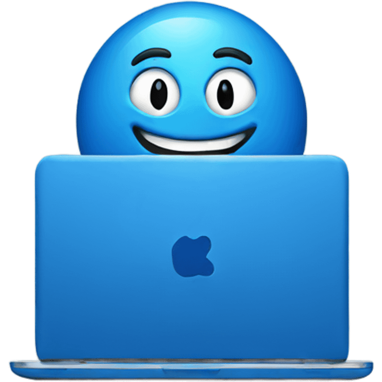 A blue laptop laughing emoji