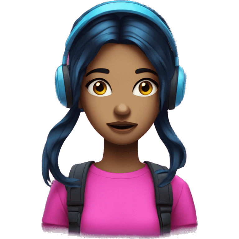 Girl, dark hair, neon pink blue, music, surprised , emoji, cartoon, futuristic  emoji