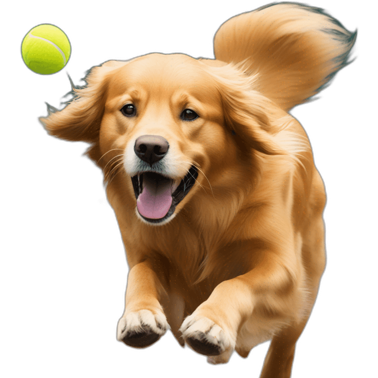 Orange golden retriever chasing a tennis ball  emoji