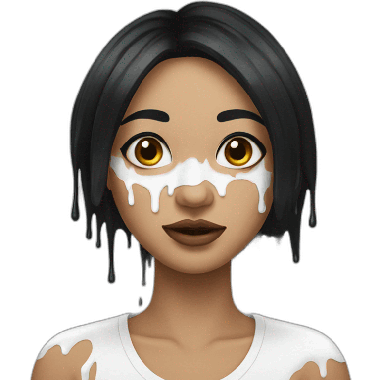 women with black hair with white paint drop driping on her face emoji