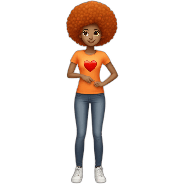 Light skin girl afro orange with handheart emoji