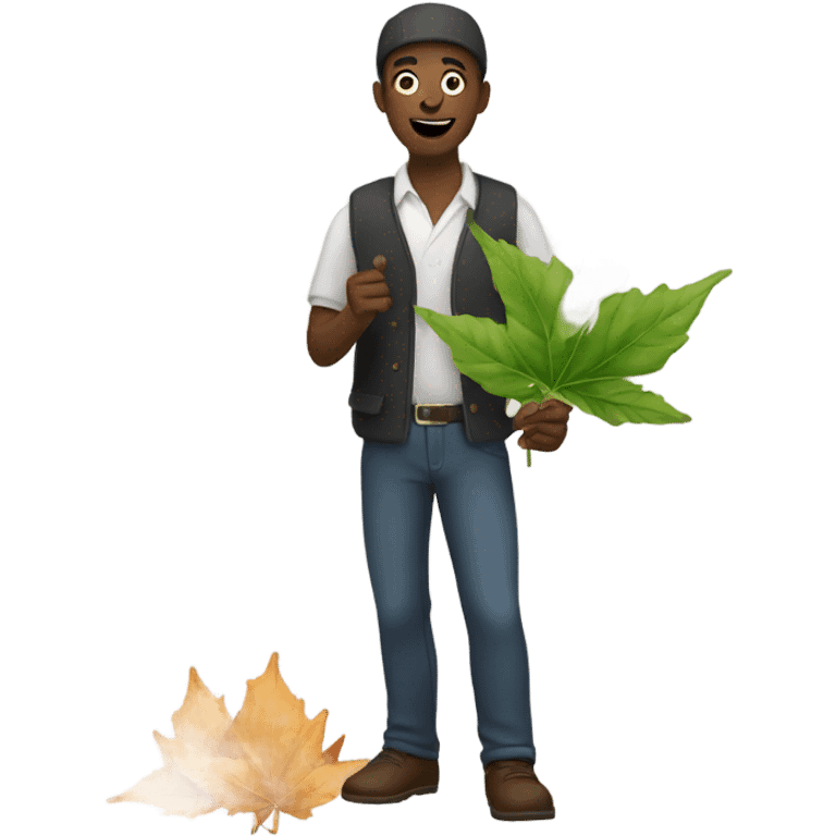 Man holding rolled leaves smoke emitting from it emoji