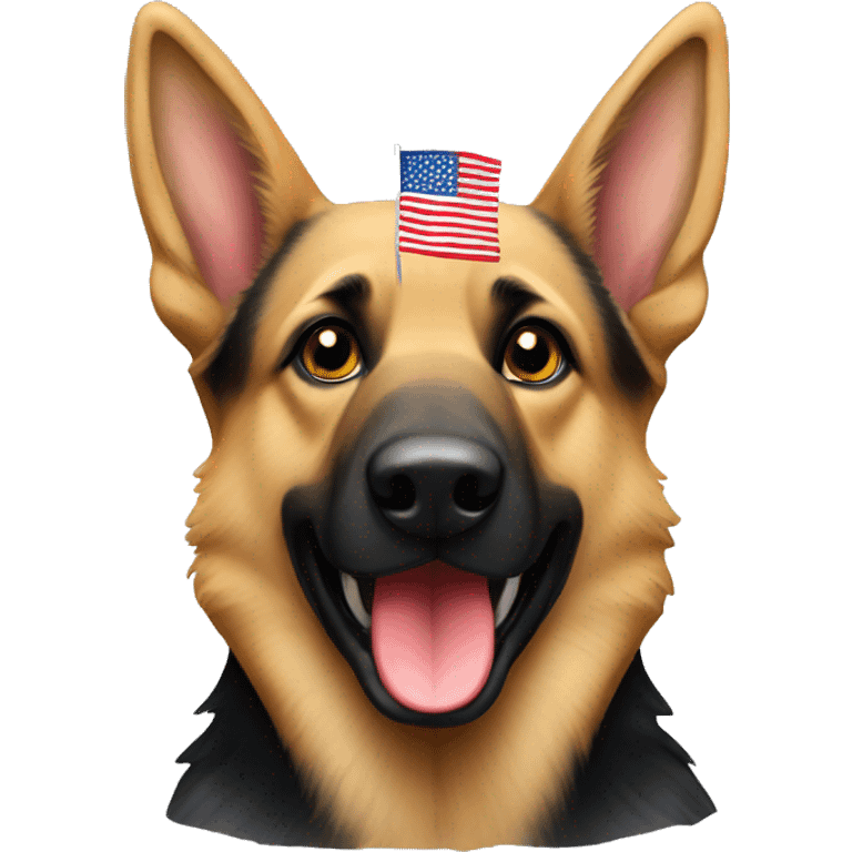 A German Shepherd with an American flag emoji