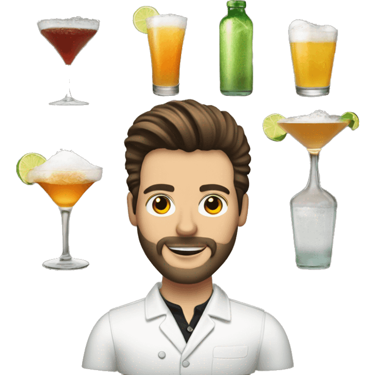 white bartender with facial hair and big quiff brunette hair making margritas emoji