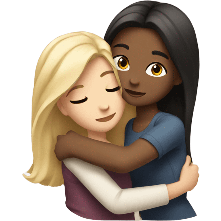 Brunette Girl hugs blonde girl emoji