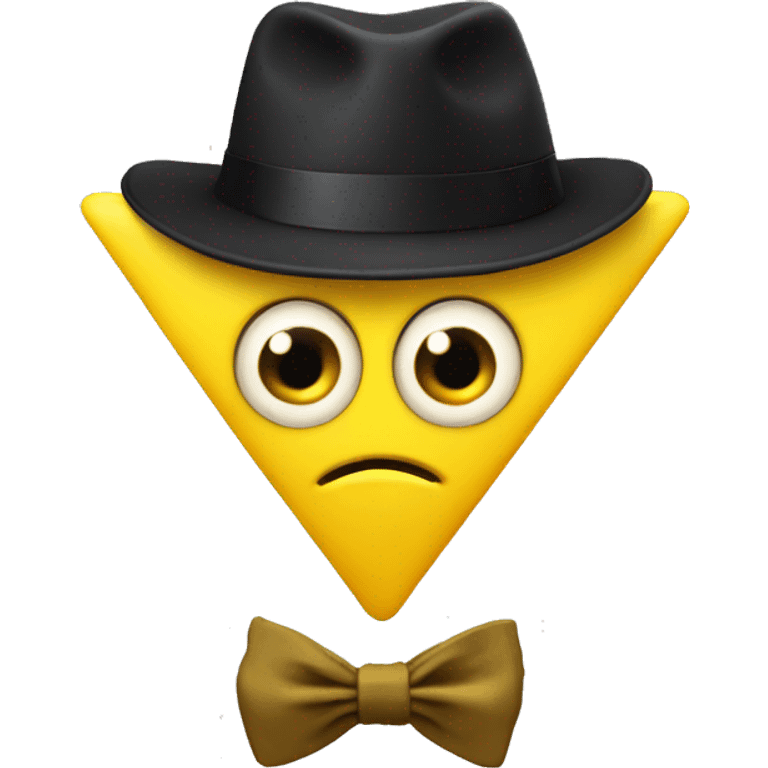 yellow triangle with a hat arms legs a bowtie and a eye emoji